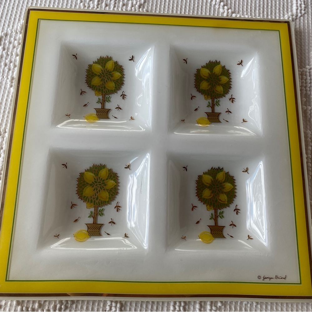 Georges Briard Lemon Tree 4 square divided tray signed Mid Century